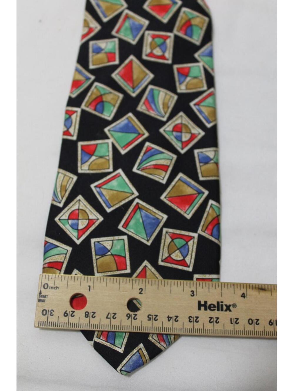 Vintage Salvatore Valeriano Geometric Silk Necktie, Black, 3 Inch Wide - Picture 5 of 5
